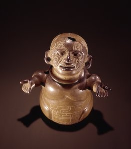 ふた付きエフィジー瓶、テオティワカン文化（セラミック） 作： Pre Columbian Pre Columbian